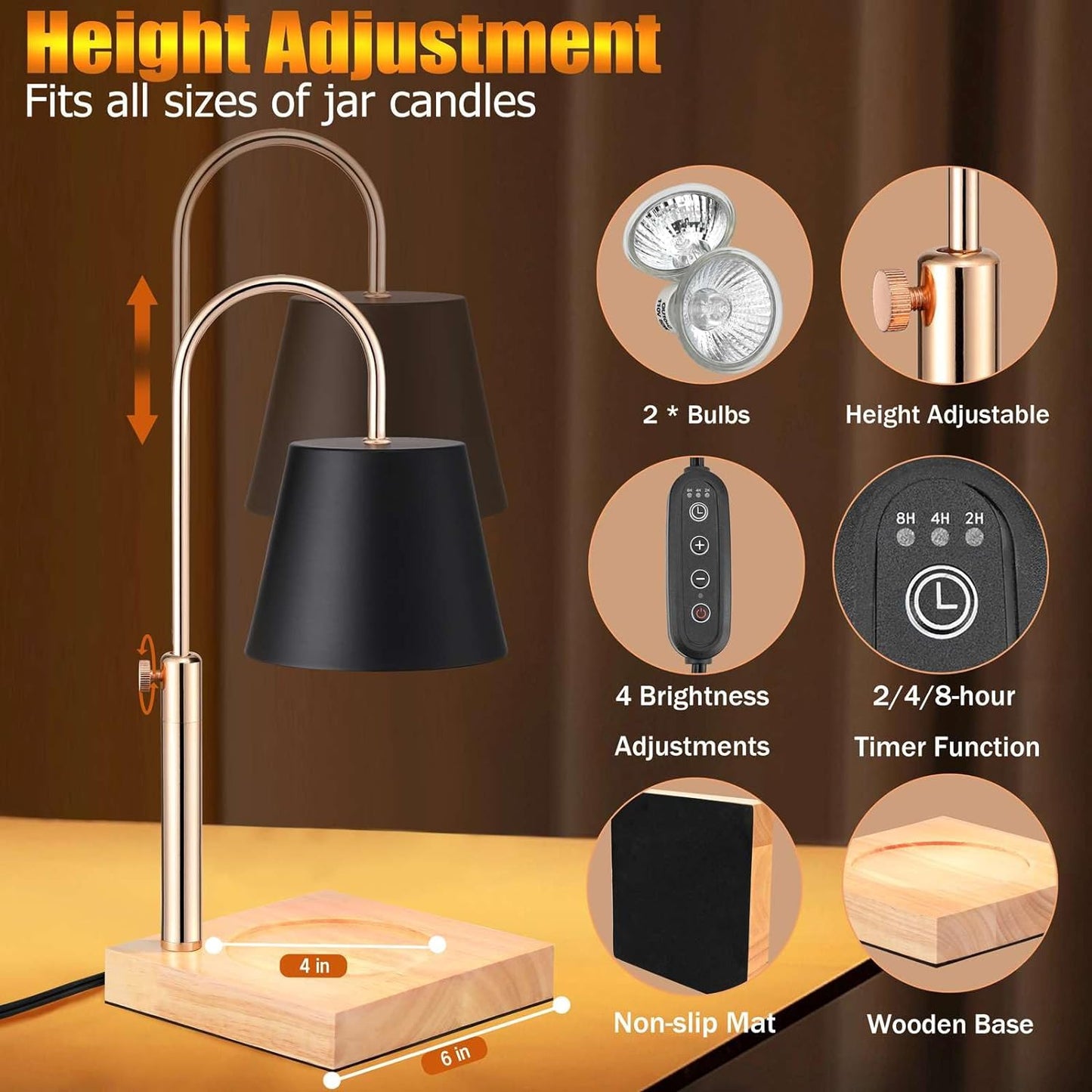 Candle Warmer Lamp with Timer & 2 Bulbs, Electric Candle Lamp Warming for Jar Ca image 2