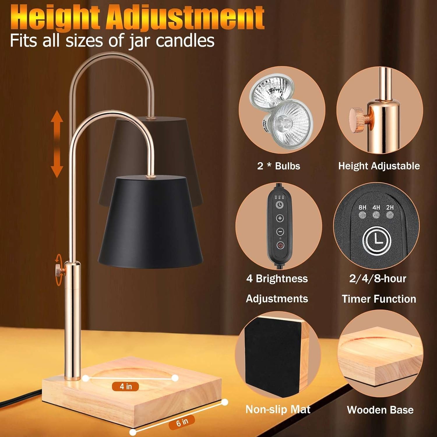 Candle Warmer Lamp with Timer & 2 Bulbs, Electric Candle Lamp Warming for Jar Ca image 2