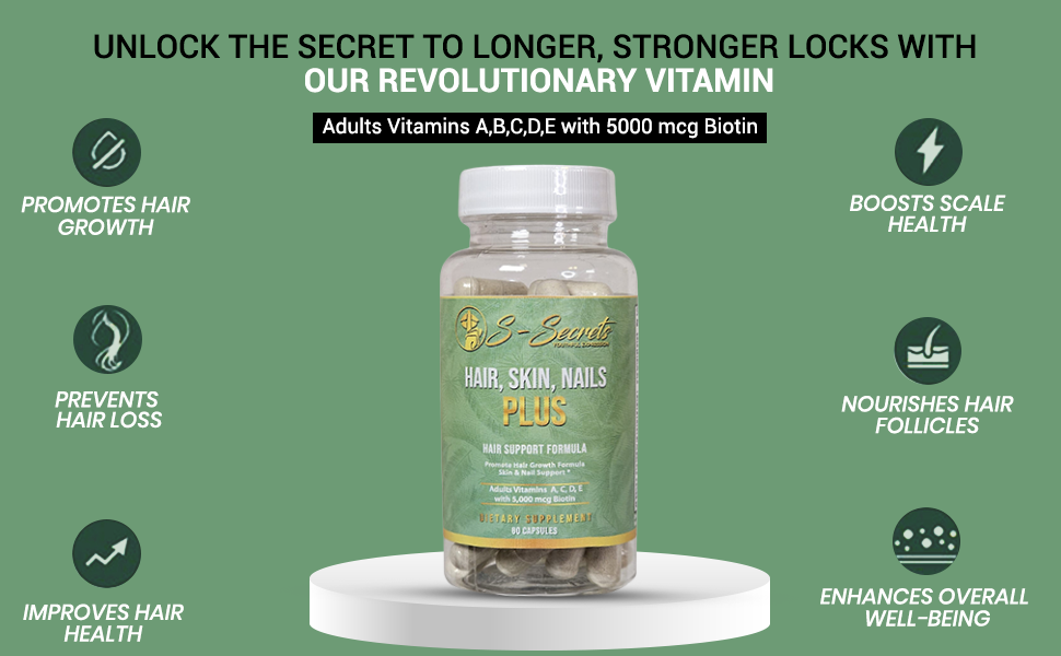 Biotin for Hair Skin Nails - Extra Strength 5000mcg Supplement with Vitamins A, C, D, E & Zinc