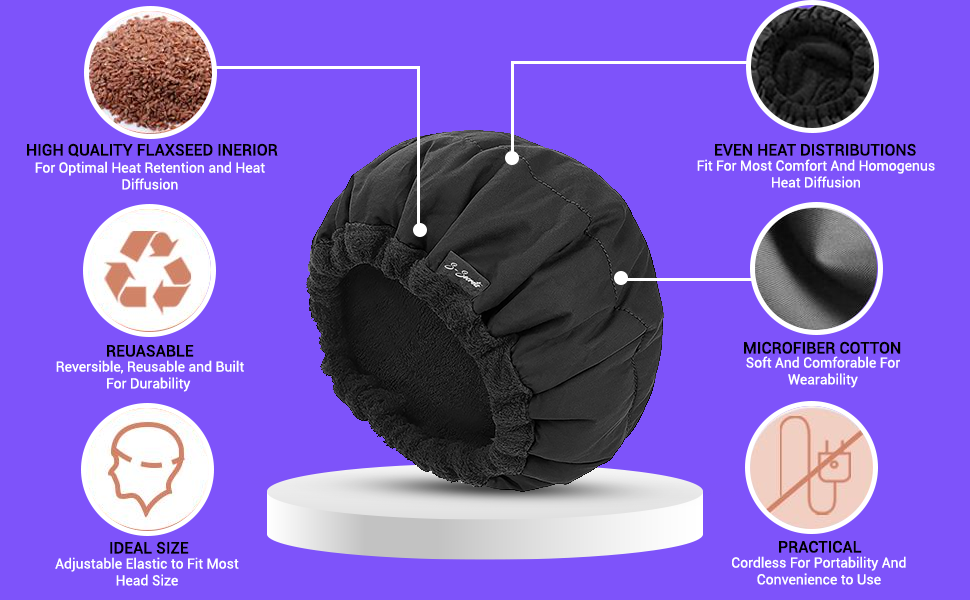 S-Secrets Flaxseed Deep Conditioning Heat Cap for Moisture, Elasticity, and Healthy Hair Growth – Cordless and Microwave-Ready Spa Cap