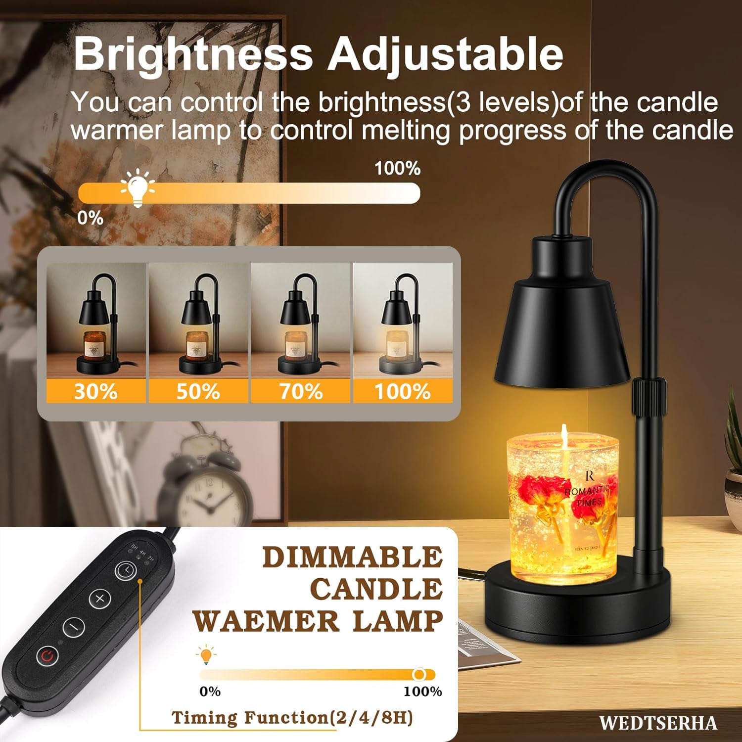 Dimmable Adjustable Height Electric Candle Warmer Melting Lamp with Timer,For Li image 3