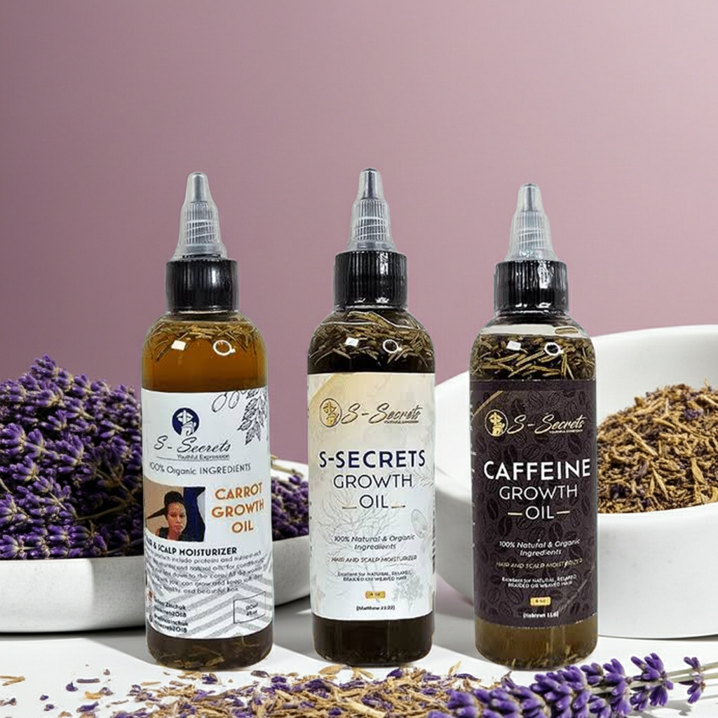 S-Secrets Hair Growth Bundle - Ultimate 3 x 4oz Bottles with Biotin, Ayurvedic Herbs, Essential Oils, Saw Palmetto & Scalp Stimulator Oil