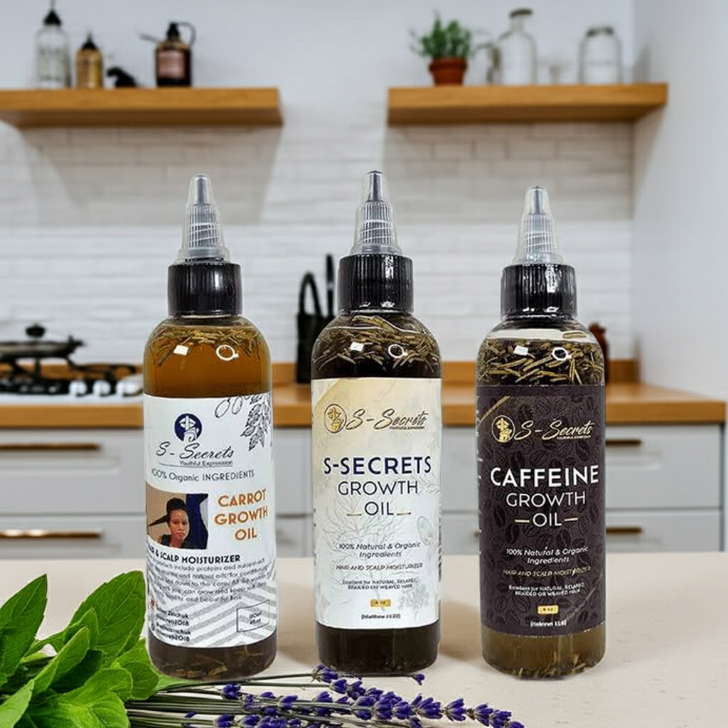 S-Secrets Hair Growth Bundle - Ultimate 3 x 4oz Bottles with Biotin, Ayurvedic Herbs, Essential Oils, Saw Palmetto & Scalp Stimulator Oil