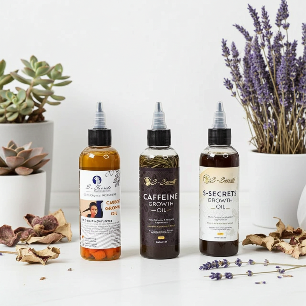 S-Secrets Hair Growth Bundle - Ultimate 3 x 4oz Bottles with Biotin, Ayurvedic Herbs, Essential Oils, Saw Palmetto & Scalp Stimulator Oil