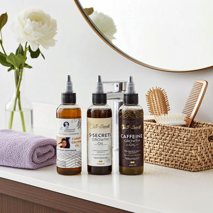 S-Secrets Hair Growth Bundle - Ultimate 3 x 4oz Bottles with Biotin, Ayurvedic Herbs, Essential Oils, Saw Palmetto & Scalp Stimulator Oil
