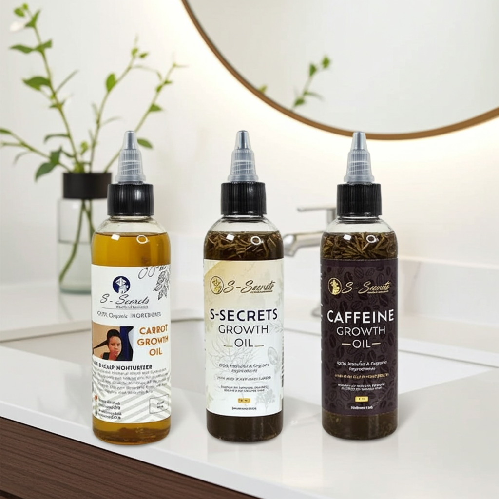 S-Secrets Hair Growth Bundle - Ultimate 3 x 4oz Bottles with Biotin, Ayurvedic Herbs, Essential Oils, Saw Palmetto & Scalp Stimulator Oil