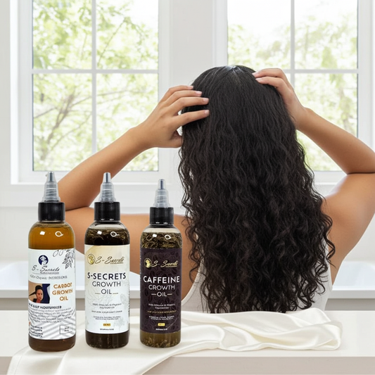 S-Secrets Hair Growth Bundle - Ultimate 3 x 4oz Bottles with Biotin, Ayurvedic Herbs, Essential Oils, Saw Palmetto & Scalp Stimulator Oil