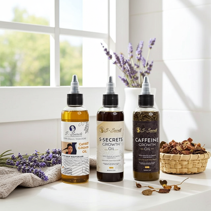 S-Secrets Hair Growth Bundle - Ultimate 3 x 4oz Bottles with Biotin, Ayurvedic Herbs, Essential Oils, Saw Palmetto & Scalp Stimulator Oil