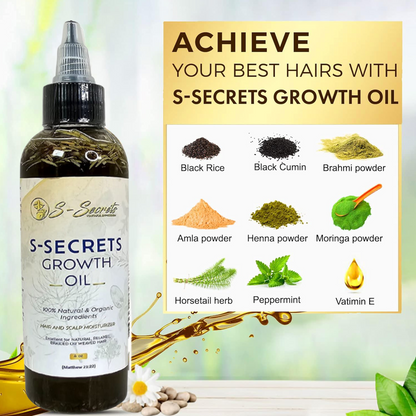 S-Secrets Scalp Stimulator Hair Growth Oil 2oz - Herbal Biotin & Essential Oils for All Hair Types